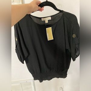 Michael Kors Tabbed Sleeve Black Blouse NWT